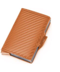 Credit Card Holder with RFID Blocking,Pop Up Leather Money Clip Wallet - Orange