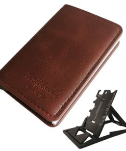 Credit Card Pop Up Wallets RFID Block Minimalist + Cellphone Stand Foldable - Dark Brown