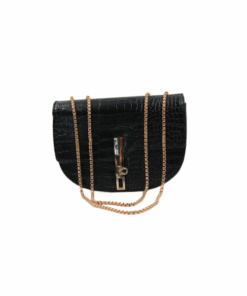 Crocodile Embossed Crescent Shoulder Bag - Black