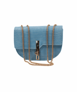 Crocodile Embossed Crescent Shoulder Bag - Blue