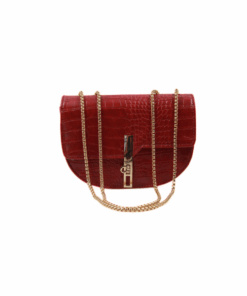 Crocodile Embossed Crescent Shoulder Bag - Red