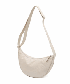Cross Body Nylon Crescent Sling Bag - Beige