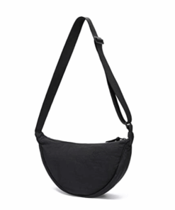 Cross Body Nylon Crescent Sling Bag - Black