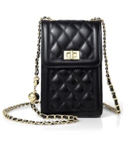 Crossbody Cell Phone Leather Purse Mini Messenger Shoulder Bag - Black