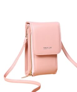 Crossbody Sling Bag Pu Leather Cellphone Pouch L090 - Pink