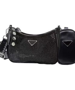 Crystal Embellished Multi Pouch Crossbody Bag Shoulder Bag with Coin Pouch - Black