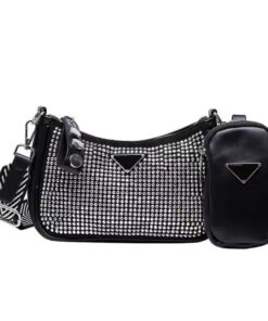 Crystal Embellished Multi Pouch Crossbody Bag Shoulder Bag with Coin Pouch - Silver