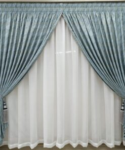 Curtain Set - 5m Elements Blue + 5m Tiny Dash Voile Grey