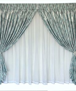 Curtain Set - 5m Woven Aqua Turquoise + 5m White Stripe Linen Voile