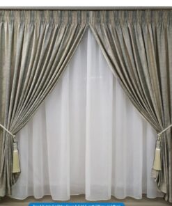 Curtain Set - 6m MG Stripe Green & Gold + 6m Plain Linen Voile