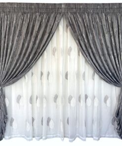 Curtain Set - Venice Black/Grey and 1898 Linen Embroidery Voile Grey 230cm drop