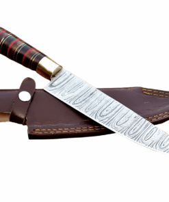 Custom Hand Forged Damascus Knife With Leather Sheath