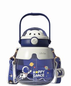 Cute Little Bears Cover Straw Tumblers Large Capacity Sports Cup With Strap - Blue