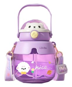 Cute Little Bears Cover Straw Tumblers Large Capacity Sports Cup With Strap - Purple