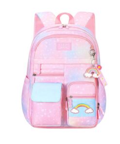 Cute Rainbow School Backpack For Girls - Pink