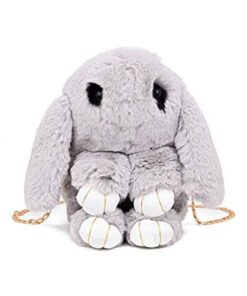 Cute Soft Bunny Sling Bag With Chain - Grey