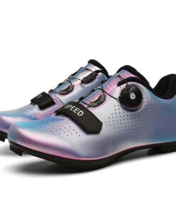 Cycling Shoes MTB Road Biking Sneaker with Sole Lock for Men Bike Ridng - Colorful Silver - UK 9