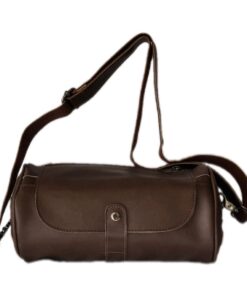 Cylinder Crossbody Sling Brown PU Leather Waterproof Streetwear Bag