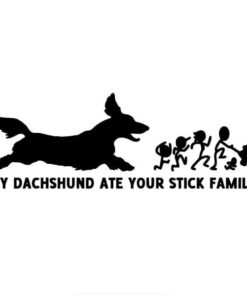 Dachshund & Stick Family Car Sticker- White