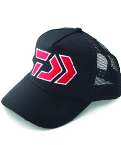Daiwa Snapback Curved Peak Trucker Cap, Black and Red