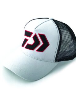 Daiwa Snapback Curved Peak Trucker Cap, White and Black