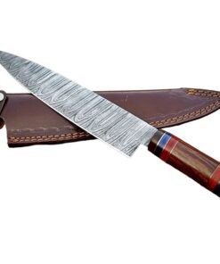 Damascus Chef Knife With Leather Sheath