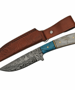 Damascus Hunter Blue Pearl Knife - DM1230