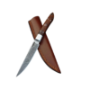 Damascus Steel Bird and Trout Knife With Leather Sheath - Rosewood