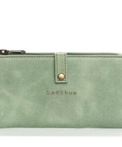DAREhue - Large Slim Genuine Leather Ladies Wallet - 17 card slots - mint green