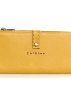 DAREhue - Large Slim Genuine Leather Ladies Wallet - 17 card slots - mustard yellow