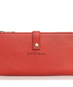 DAREhue - Large Slim Genuine Leather Ladies Wallet - 17 card slots - Red