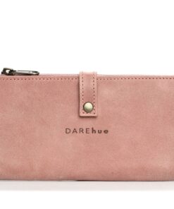 DAREhue - Large Slim Genuine Leather Ladies Wallet - 17 card slots - rose pink
