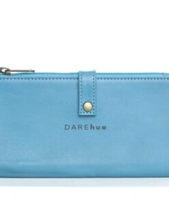 DAREhue - Large Slim Genuine Leather Ladies Wallet - 17 card slots - sky blue