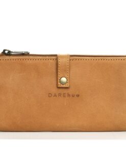 DAREhue - Large Slim Genuine Leather Ladies Wallet - 17 card slots - tan brown