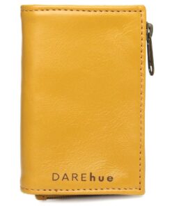 DAREhue - Small Slim Ladies Leather Wallet - 8 card slots - mustard yellow