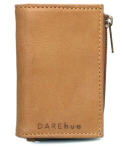 DAREhue - Small Slim Ladies Leather Wallet - 8 card slots - tan brown