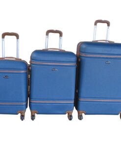 Dark Blue Hard-Sided ABS Luggage Set with Brown Accents, 3-Pieces