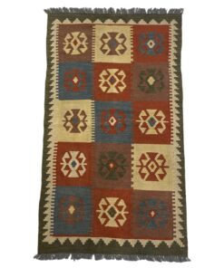 Dark Green Border Handmade Kilim Chobi Small Rug - 163 x 90 cm