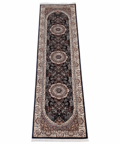Dark Navy / Beige Turkish Floral Runner Rug - 300 x 80 cm