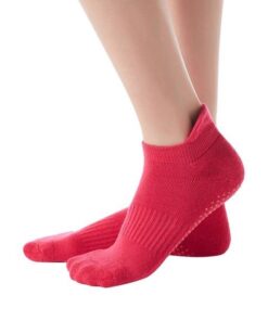 Deal Non-Slip Yoga Socks Anti-Skid Barre Fitness Socks with Grips - Red