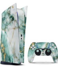 Decal Sticker Skin Compatible with PS5 Digital: Marble Emerald Gold