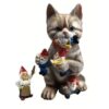 Decor Garden Cat Eating Dwarf Gnome Statue - Resin Ornament Garden Art 18cm