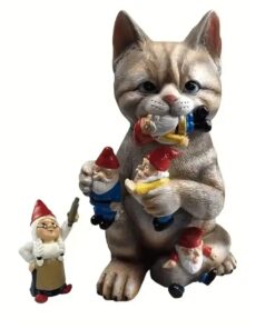 Decor Garden Cat Eating Dwarf Gnome Statue - Resin Ornament Garden Art 18cm