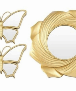 Decor Mirror Sculpture 2pc Butterfly & Flower 35cm