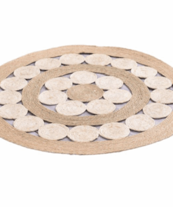 Decor Natural and White Flower Woven Rug Rattan