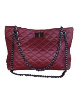 Deep Red Quilted Imitation Leather Women's Bag with Chain Straps