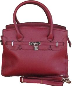 Deep Red Structured & Soft Imitation Leather Bags with Detachable Straps