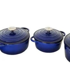 Delica 7 Piece Enamel Cast Iron Pot Set - Blue
