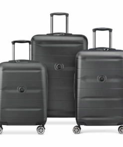 Delsey Comete Plus Hard Case 4D Wheels 3 Piece Trolley Set Luggage - Black