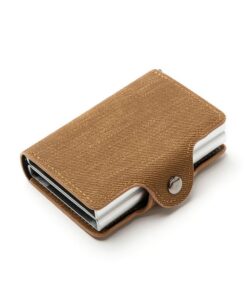 Denim Fabric Double Aluminium RFID Credit Card Holder Case-Brown